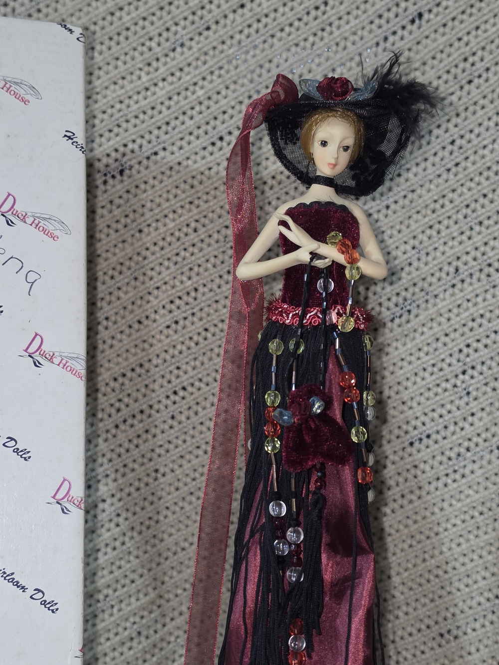 Dusk House Porcelain Doll Burgundy & Black Doll with Box